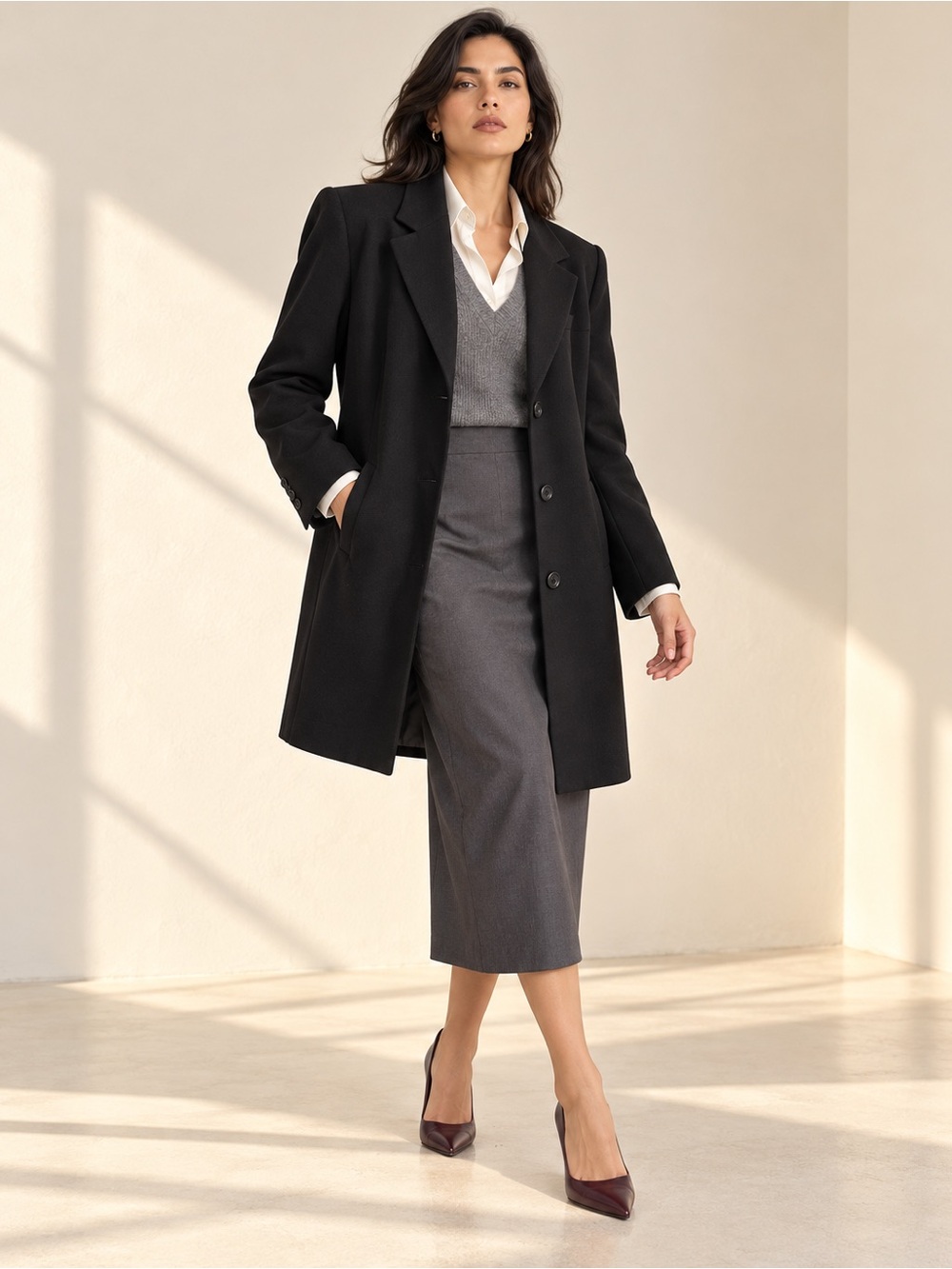 Vintage Holt Renfrew Black Wool Crepe Longline Blazer Office Siren Sz L